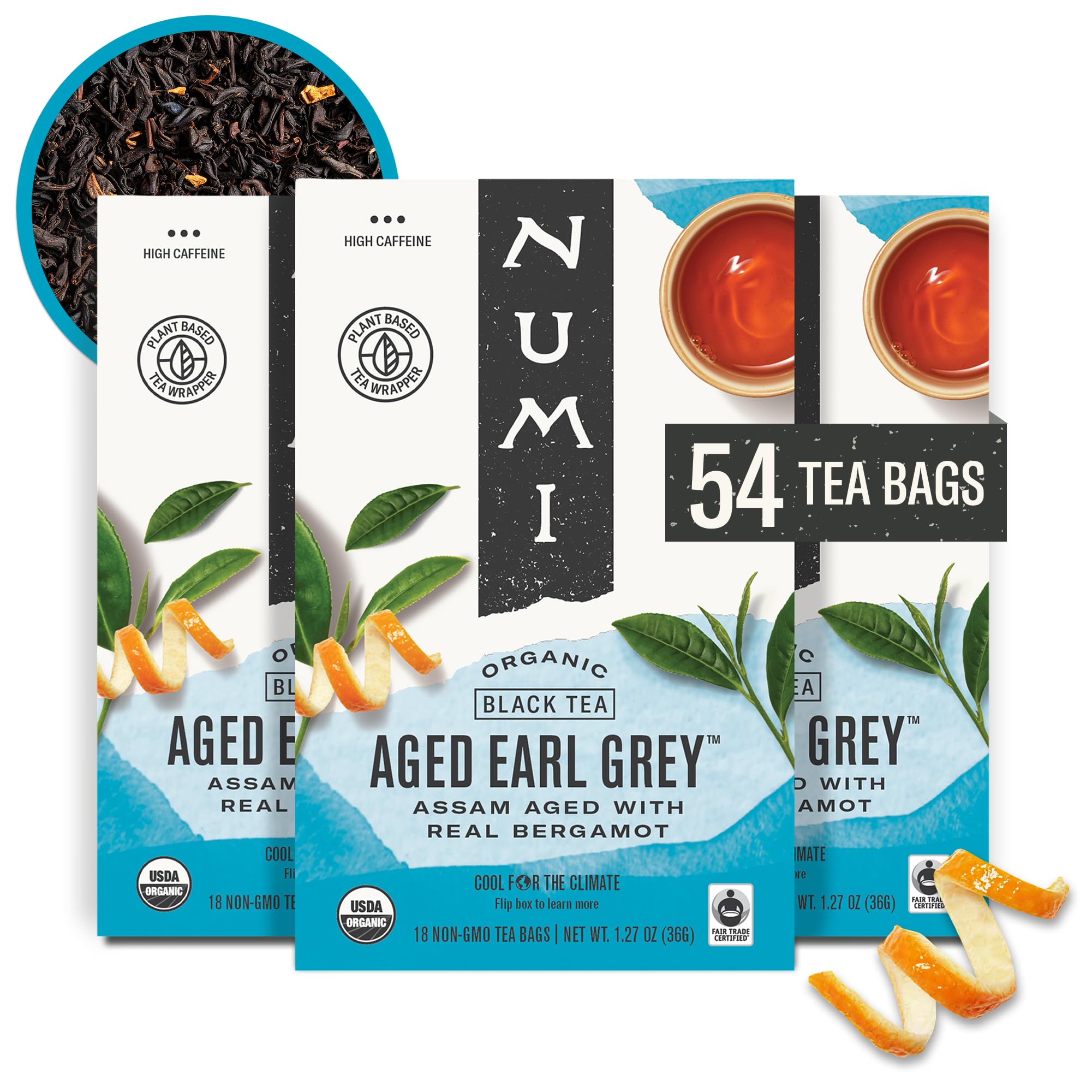 NumiOrganic Aged Earl Grey Tea, 18 Tea Bags (Pack of 3) Black Tea With Bergamot Orange, Caffeinated (Packaging May Vary)USDA OrganicFair Trade CertifiedFair Trade CertifiedFair Trade Certified