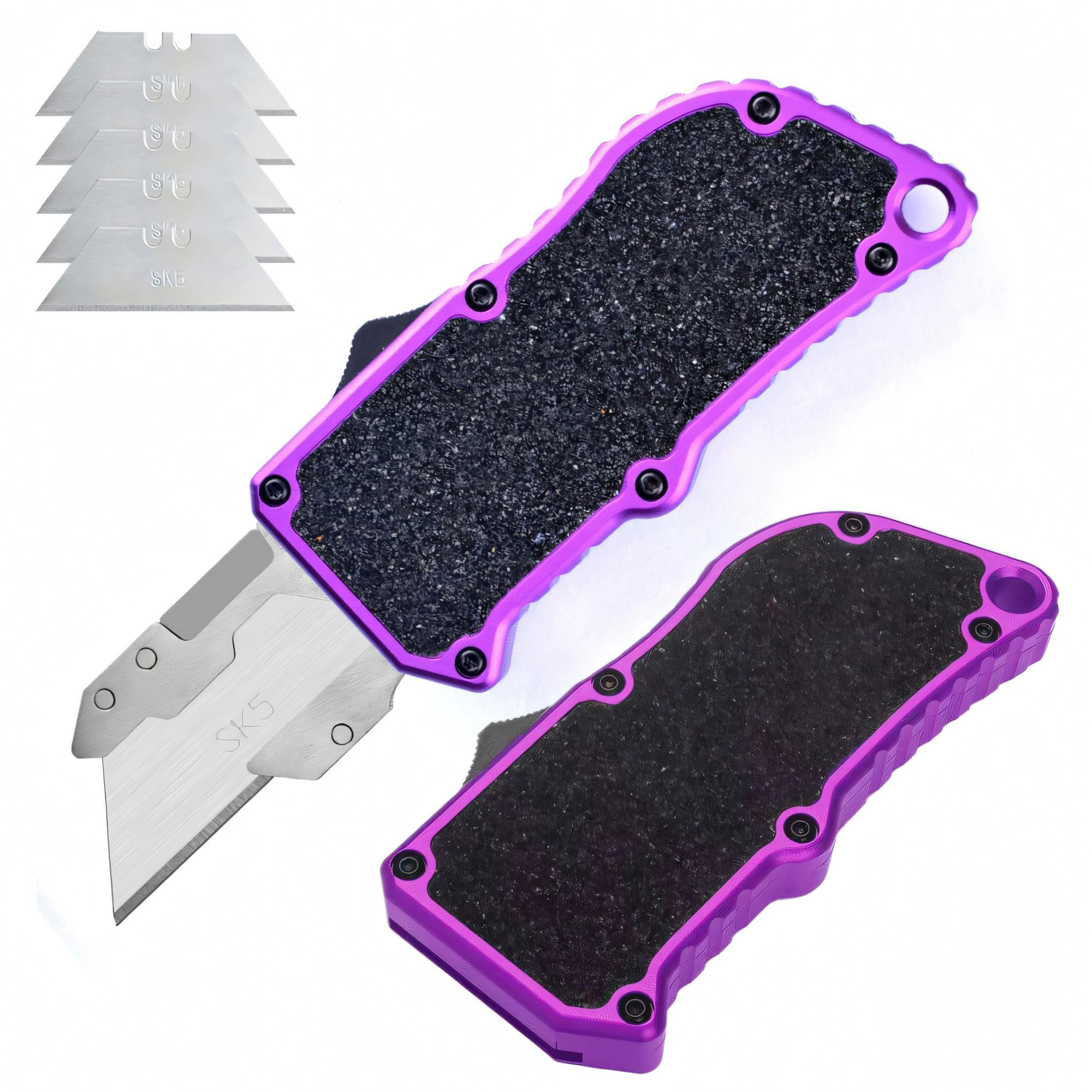 Aviation Aluminum Utility Knife - EDC Auto Box Cutters Retractable Heavy Duty Card board, Pocket Clip & 5 Spare Blades - Perfect for Office, Home, and