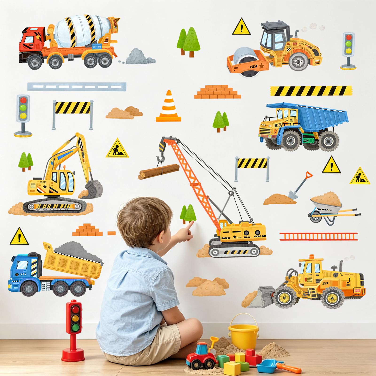 Tanlaby Construction Vehicle Wall Stickers Excavator Bulldozer Wall Decals