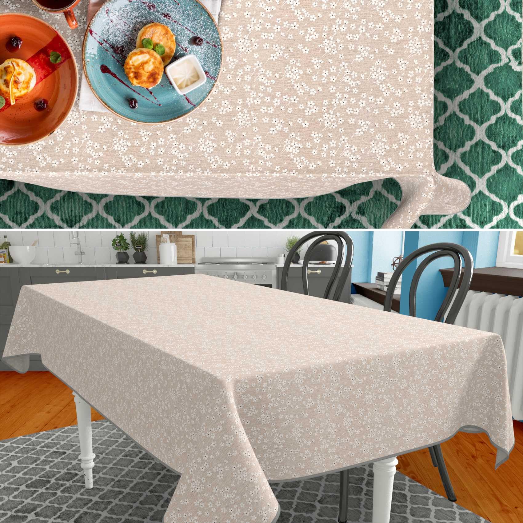 ANRO Mantel de Mesa Tela 70% Algodón 30% Poliéster | Violetas Beige | Rectangular Oval Redondo | Bordes Cortados 180x140 cm