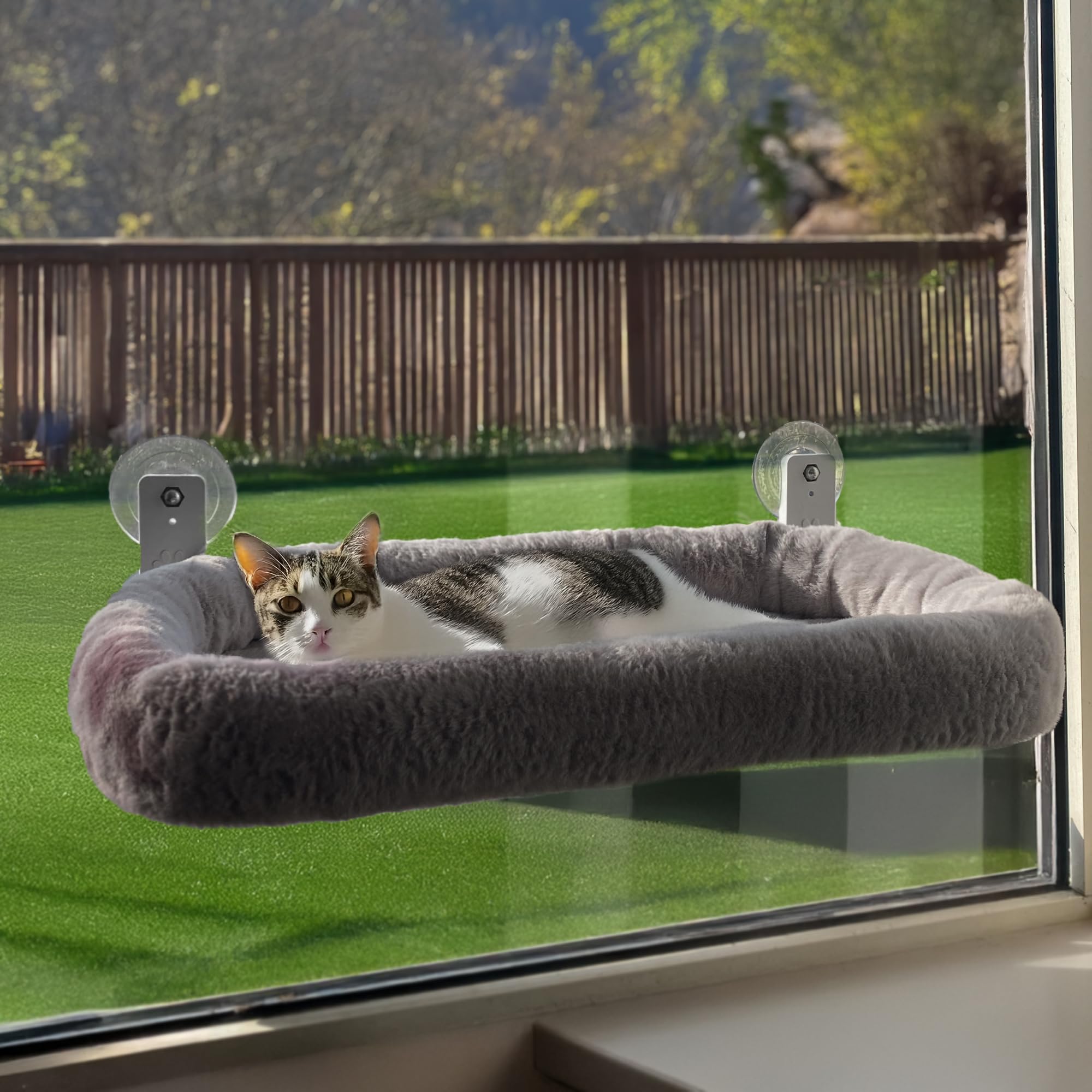Katzen Fensterliege – Stabile Fensterliege für Katzen mit Waschbarem Kissen | Bequeme Hängematte für Fenster bis 18 kg | Platzsparendes Katzenbett & Zubehör