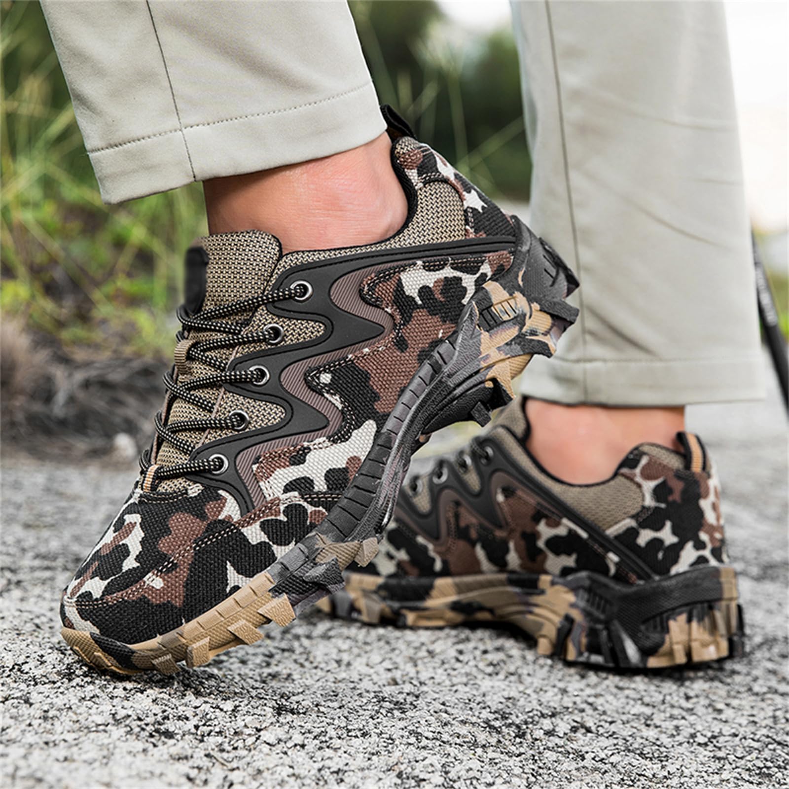 Męskie buty trekkingowe niskie trampki płótna chodzenia kemping | Lekkie i przewiewne, Antypoślizgowe sznurowane, casualowy outdoorowy, Obuwie trekkingowe i podróżne