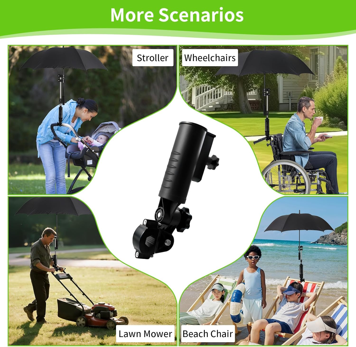 Heavy Duty Golf Push Cart Umbrella Holder, Upgraded Aluminium Alloy Base Ultra Windproof, Universal Umbrella Stand for Electric Lawn Mower, Stroller, Wheelchair, Mobility Scooter, Beach Chair - Image 7