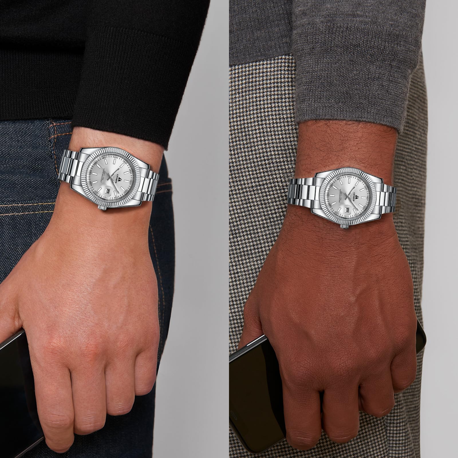 LN LENQIN Mens Watches Waterproof Stainless Steel Watch for Men Analog Quartz Fashion Business Designer Wristwatch