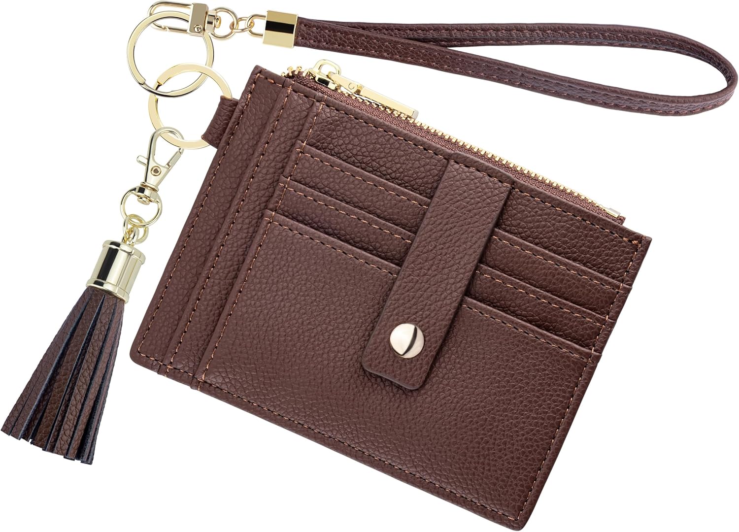 Wristlet Keychain Wallet for Women Slim Rfid Blocking Credit Card Holder Wristlet Wallet Small Compact Leather Wallet for Women (Brown 1)