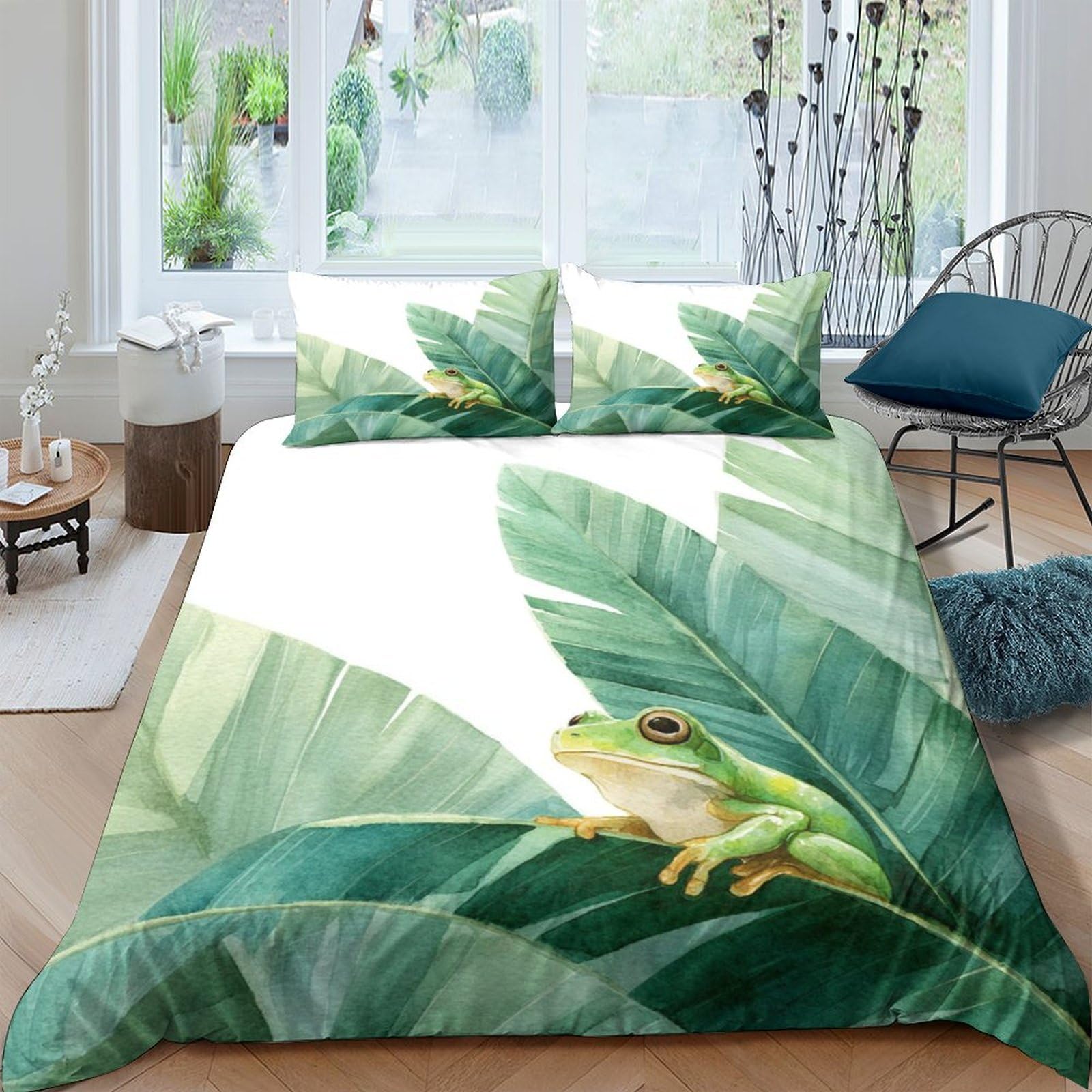 Ctjqhvkz Style-2 3D Printed Green Leaf Fitted Sheet Microfiber Soft Frog Pattern Bed Cover For Bedroom Dorm Mattress Decor Protector Single（135X200cm）