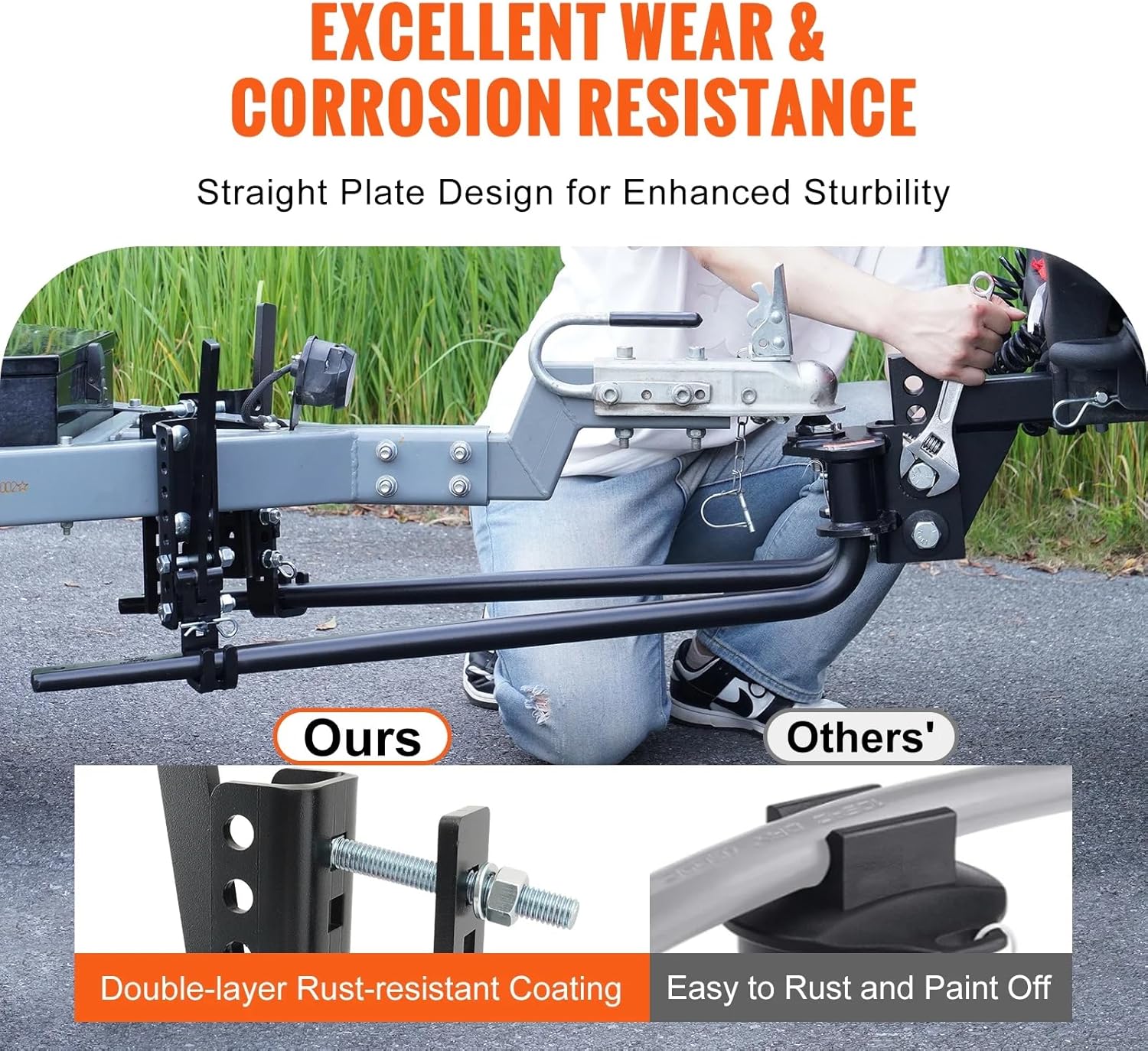 Weight Distribution Hitch, 1,000 lbs Integrated Lubrication and Sway Control, Pre-Installed Hitch Ball & Sway Control Ball, Trailer Hitch Device for Camper, RV Weight Distribution Hitch (Chain Type)