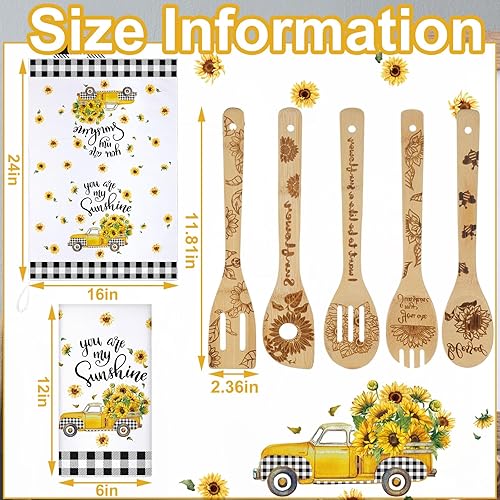 Miniatura 3 de Juego de 7 toallas de cocina con girasol, diseño de girasol, bambú, rayón, cucharas de cocina, regalos de girasol para mujeres, inauguración de la