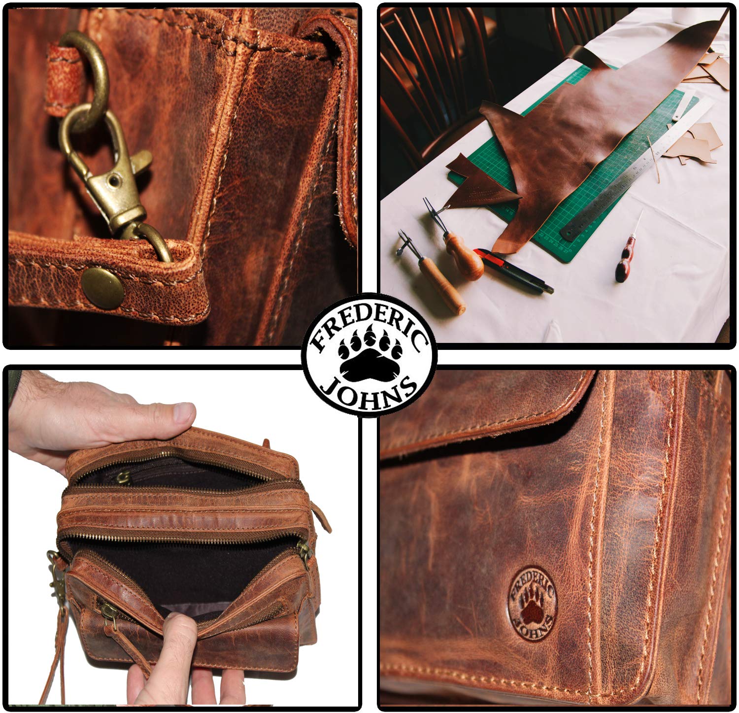 Frédéric Johns bolso de cuero para hombre - bolso de cuero vacío para hombres - Bolso Mano Piel Hombres - Cartera Mano Bolsa portadocumentos