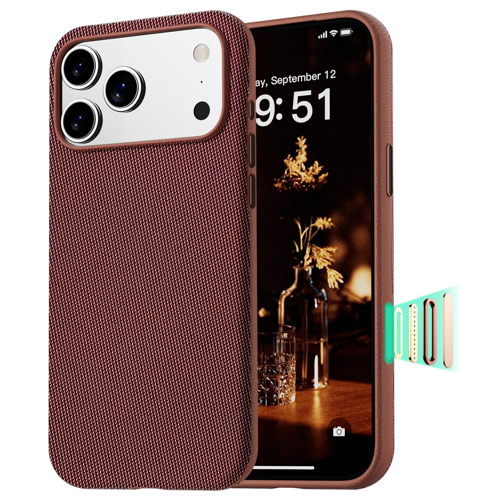 Photo 1 of vnnink Magnetic for iPhone 17 Pro Max Case (Compatible with MagSafe) (Camera Control Button) Technical Fabric Nylon Phone Case for iPhone 17 Pro Max, Shockproof Military Drop Protection, Brown