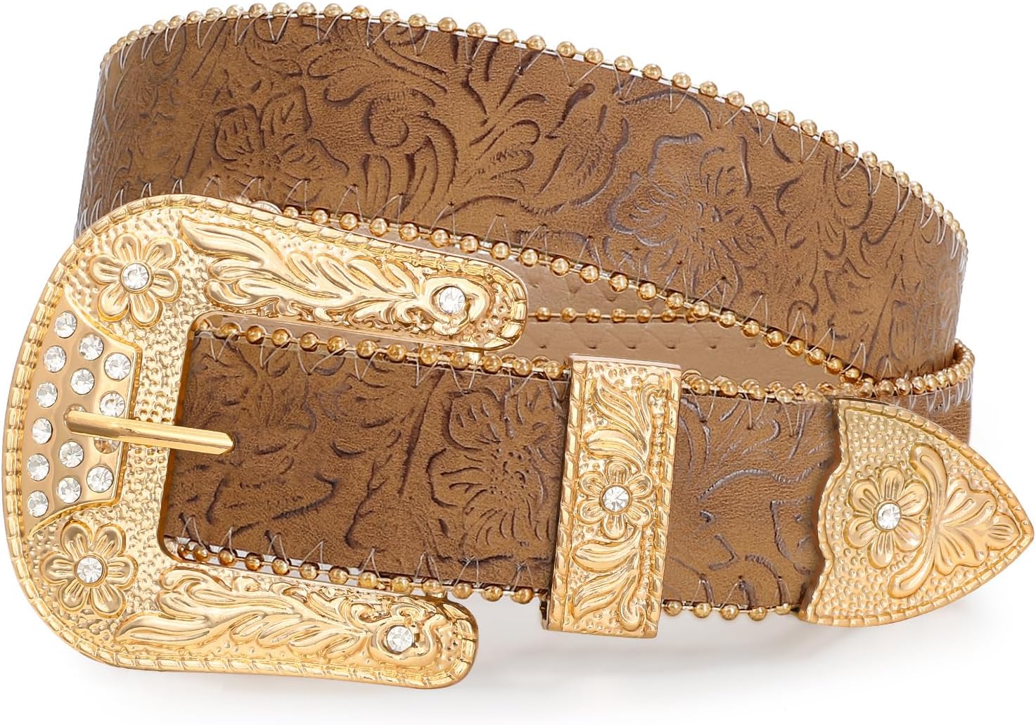Floral Print Western Belts for Women Cowgirl Cowboy Country Leather Belt Fashion Vintage Belt for Jeans