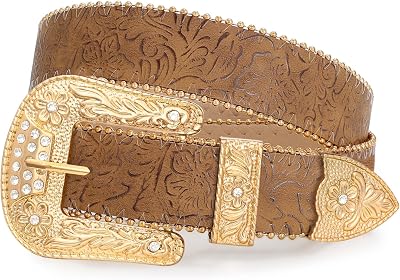SUOSDEY Floral Western Belts for Women, Cowgirl Cowboy Leather Country Belt for Jeans Pants Big Buckle