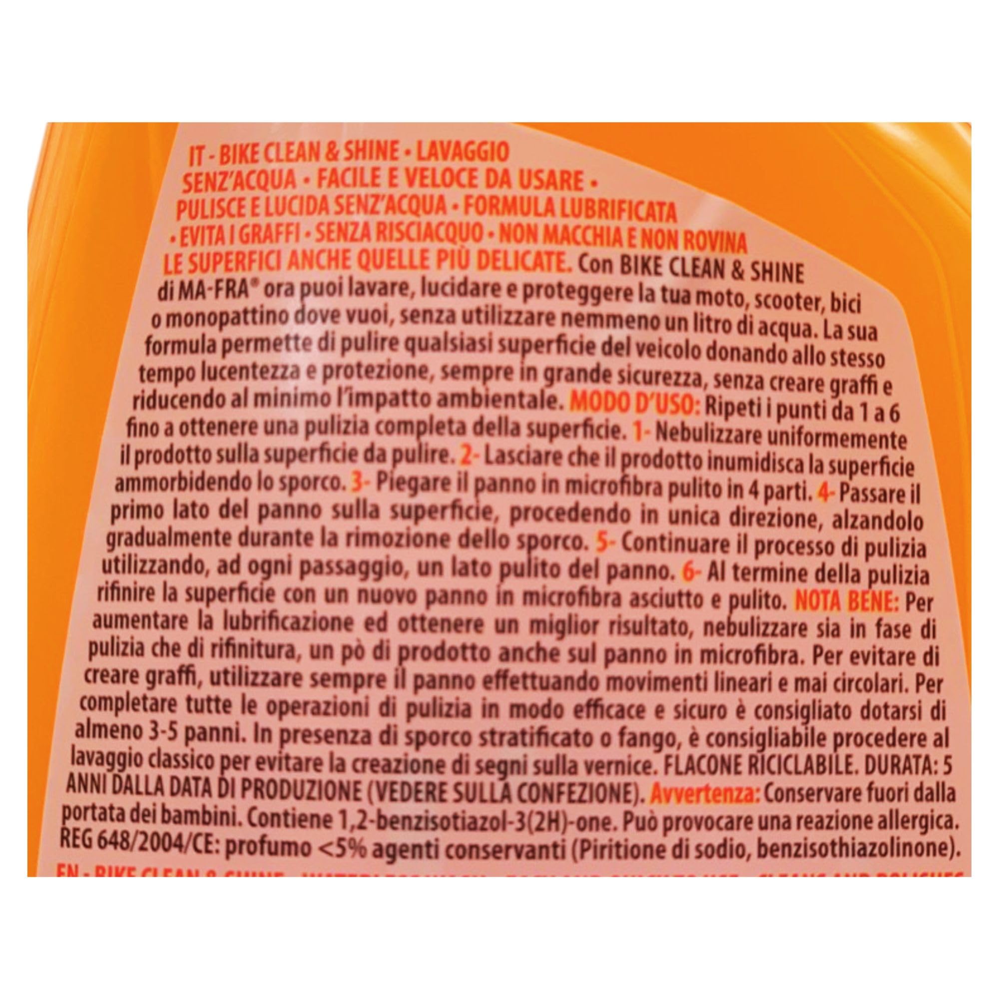 SET: Detergente Spray Lavaggio Senza Acqua BIKE CLEAN & SHINE, Pulisce e Lucida. Formula Lubrificata, Evita i Graffi 750ml + 5 Panni In Microfibra Multiuso. Formato 30x35cm (2xSpray+Panni)
