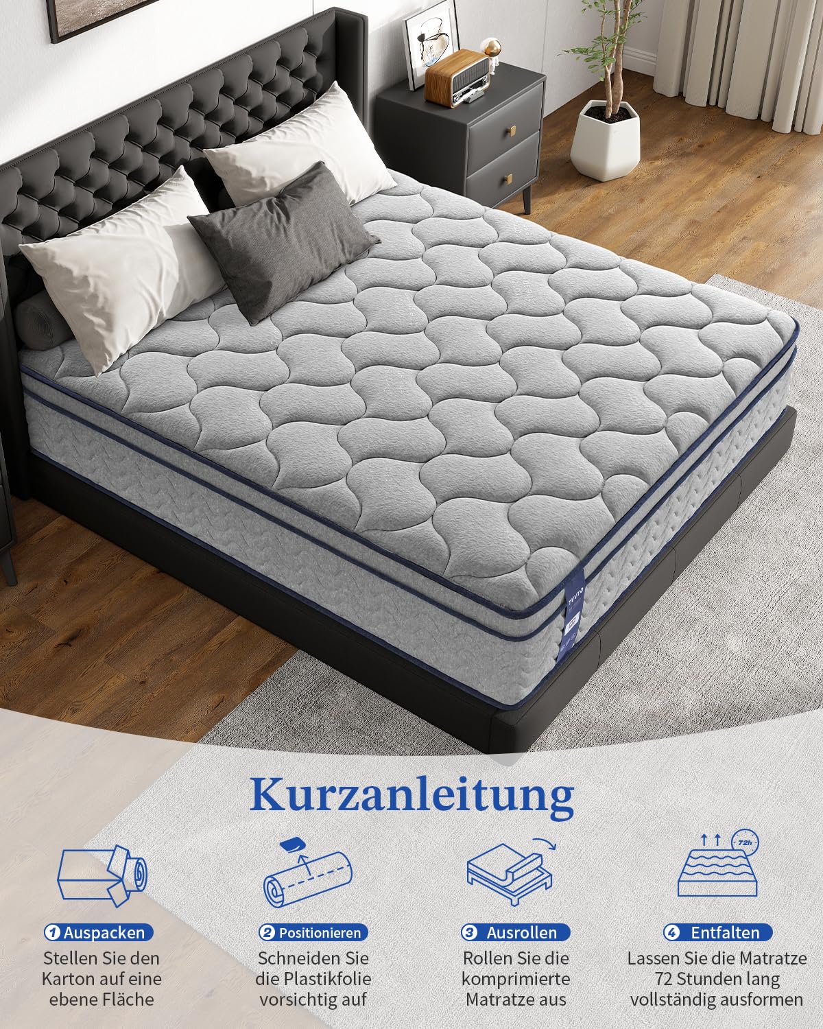 Taschenfederkernmatratze 90x200x26cm H3 Härte, 7-Zonen orthopädische | Atmungsaktiv, hautfreundlich, verstärkte Ränder, Druckentlastung, Störfestigkeit