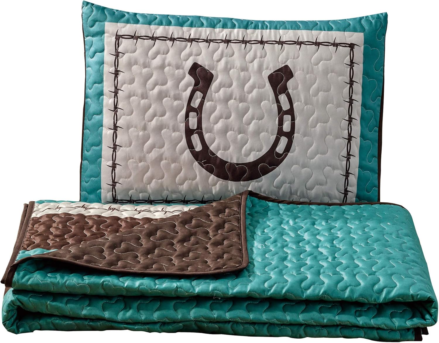 Western Brown and Teal Microfiber Queen Bedspread Set
