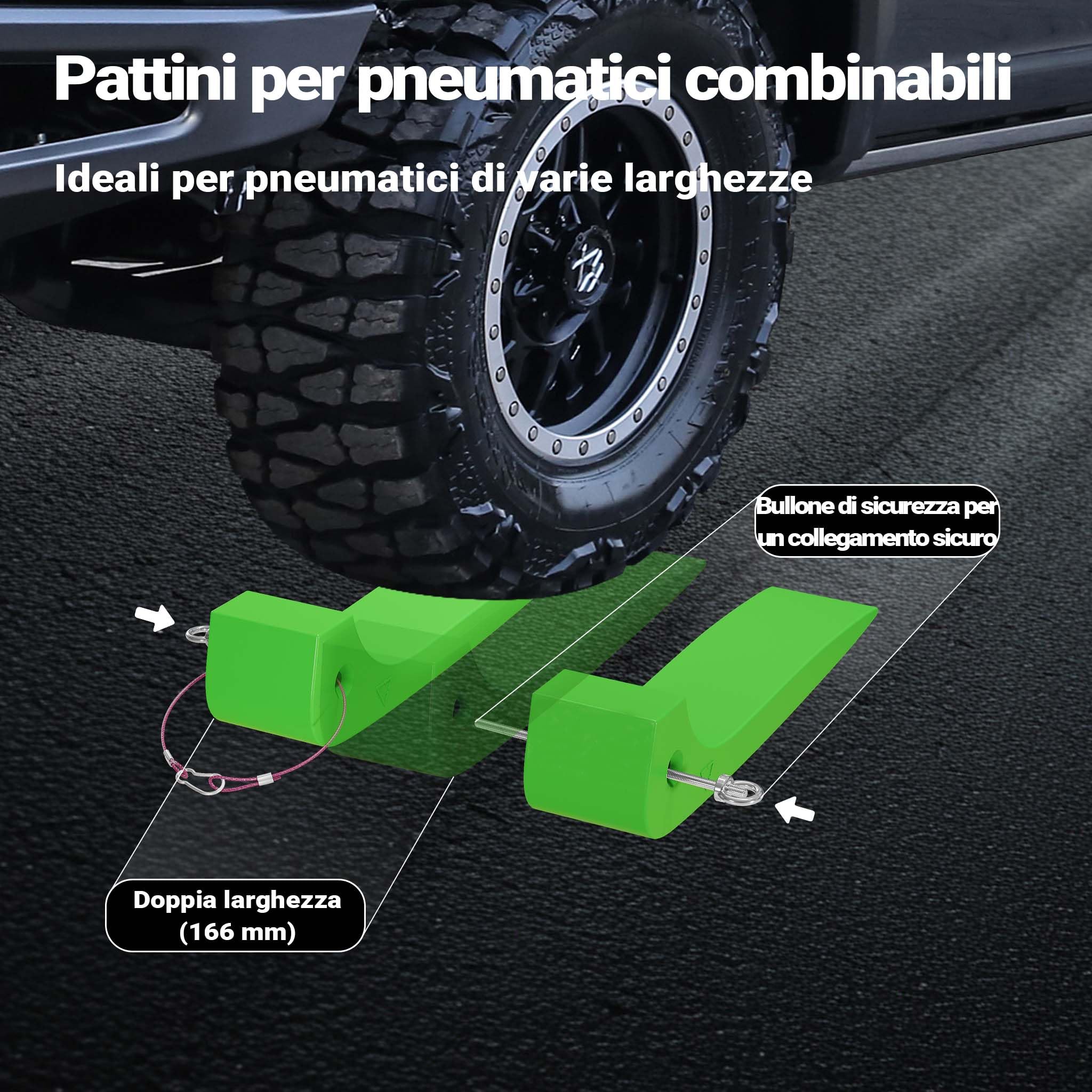 Wiltec Set di 4 cunei fermaruota, ausilio di carico per servizi di soccorso stradale e trasporto auto, max 1814 kg per cuneo, in HDPE, per carri attrezzi, bisarche, rampe di carico