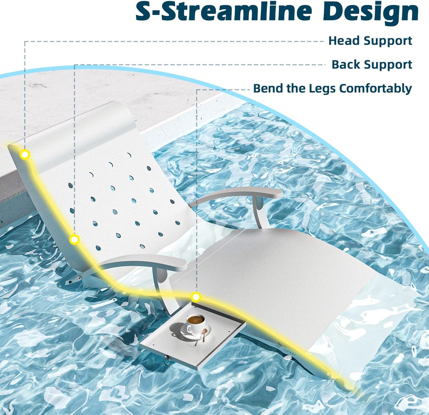 in Pool Lounge Chairs Aluminum, Fade Resistant Patio Chaise Set of 2 Sun Tanning Lounge Chair with Tray & Towel Ledge Lounger Outdoor for Backyard Poolside Deck Wading Area