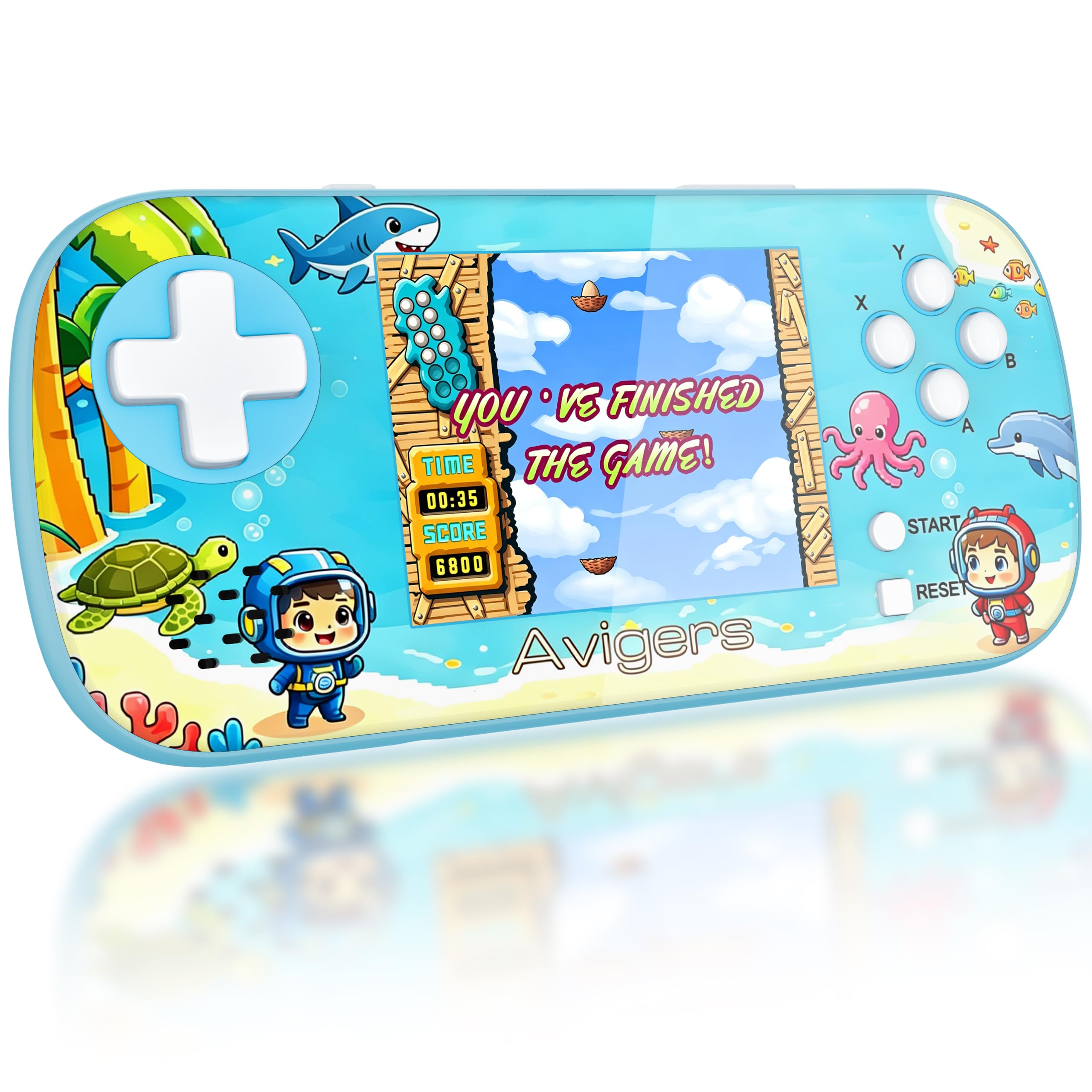 Avigers Handheld Game Console for Kids, Retro Gaming Console with 220 Preloaded Games, 3.5-Inch Color Screen, USB-C Rechargeable Portable Game System, Travel Toy Gift for Boys and Girls, Blue