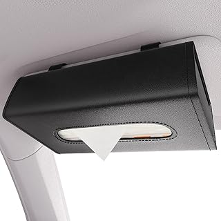 箱ごと入る PU製 車用ティッシュケース 長方形 車 ティッシュカバー バイザー 収納 (ブラック)