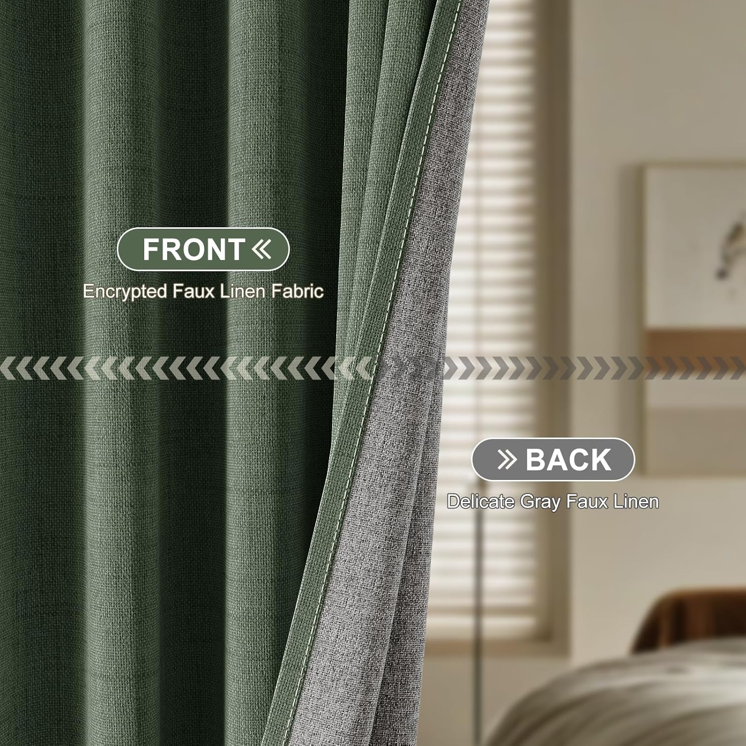 Rinwoc 100% Blackout Curtains 108 inch Length 2 Panels for Living Room, Linen Textured Room Darkening Thermal Insulated Noise Reduction Farmhouse Drapes for Bedroom (W52xL108, Olive)