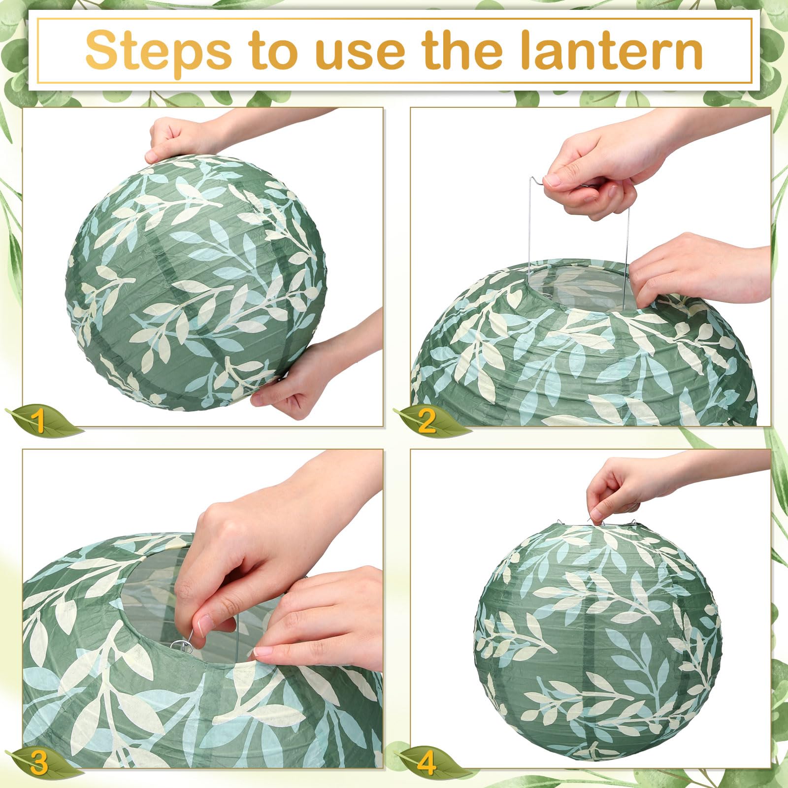 LIHAO 12pcs Lanterne Papier Blanche 8" 10" 12"-Vert Sauge | Lampion Papier Boule, Décoration Mariage Champetre Anniversaire Noël Fête