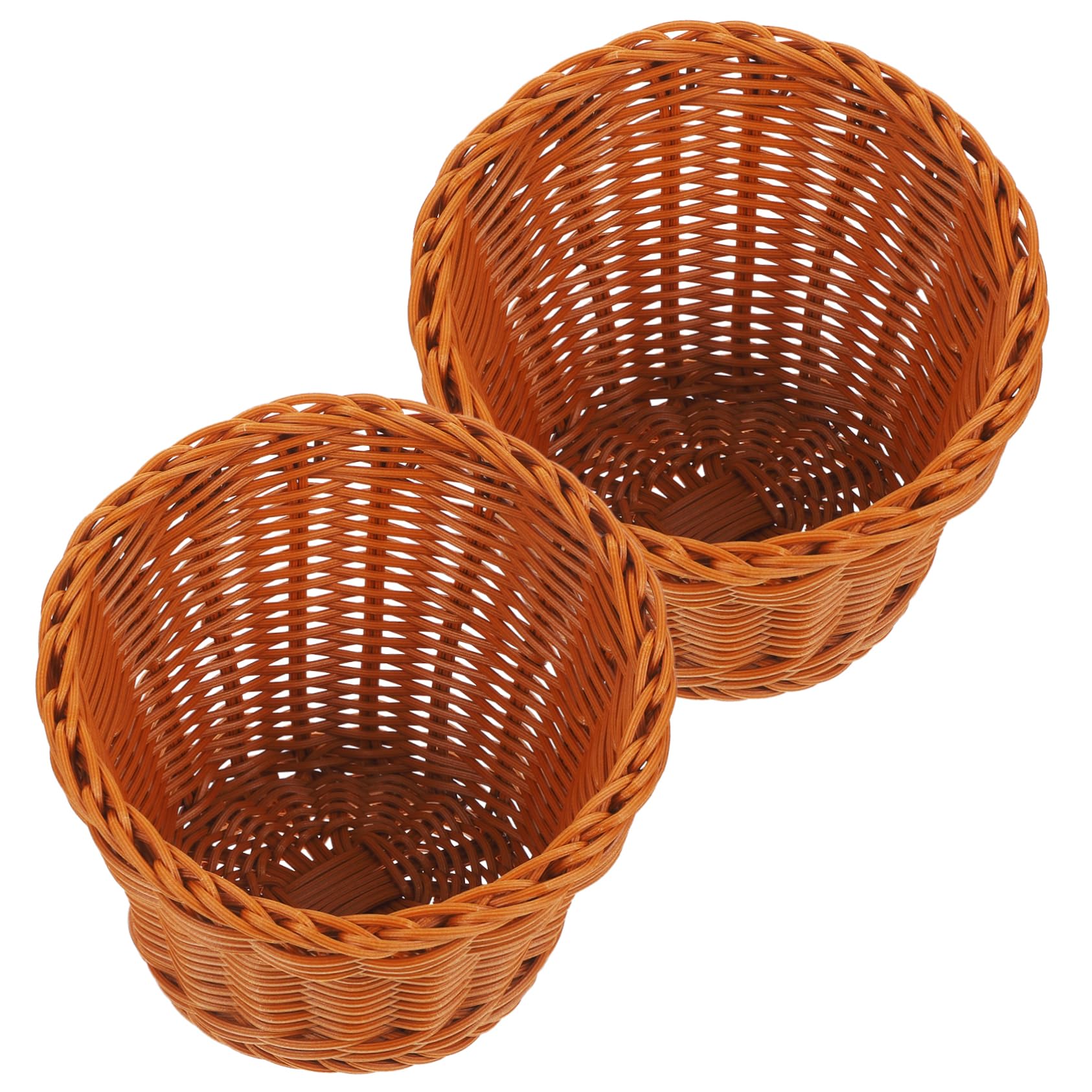 Cabilock 2pcs Imitation Rattan Plastic Baskets for Household Food Serving Versatile Round Storage Holders for Home Bakery Office and Events for Fruits Bread Snacks Dried Fruits