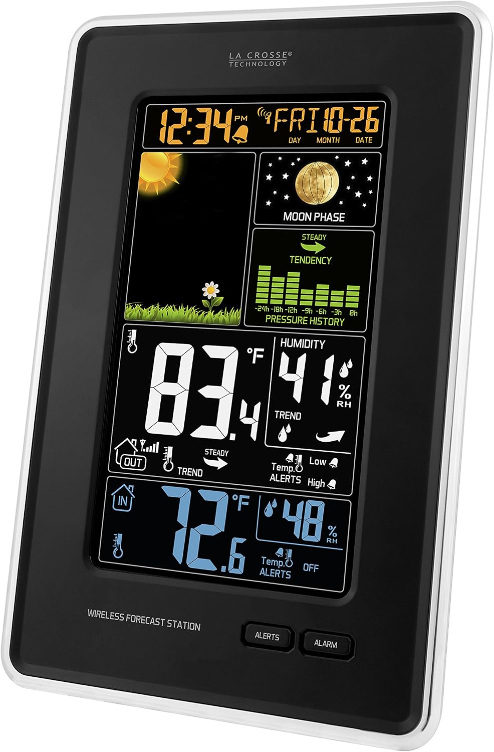 La Crosse Technology 308-1425B-INT Vertical Wireless Color Weather Station with Pressure, Black