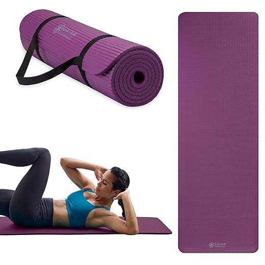 Gaiam Essentials Thick Yoga Mat Fitness & Exercise Mat with Easy-Cinch Yoga Mat Carrier Strap, 72"L x 24"W x 2/5 Inch Thick