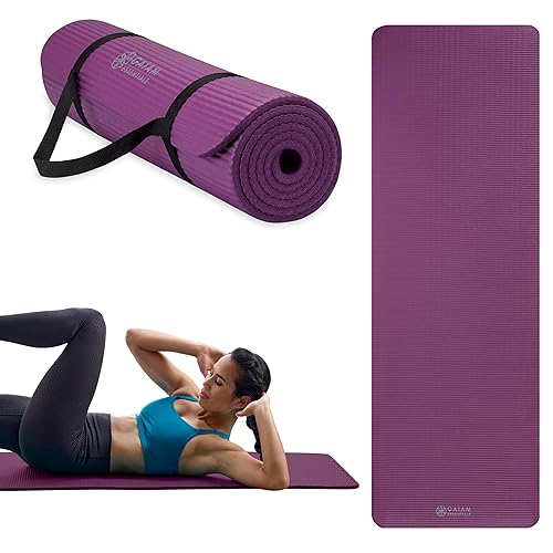 Gaiam Gaiam Essentials 2/5" Thick (10mm) Yoga & Pilates, Fitness & Exercise Mat with Easy-Cinch Carrier Strap Cusion Support For Fitness and Gym Workouts - Purple - 2/5" (10MM)