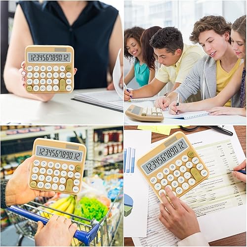 Miniatura 7 de Calculadora blanca, calculadora estándar UPIHO Beige de 12 dígitos con pantalla LCD grande y botones grandes, accesorios de oficina de oro blanco