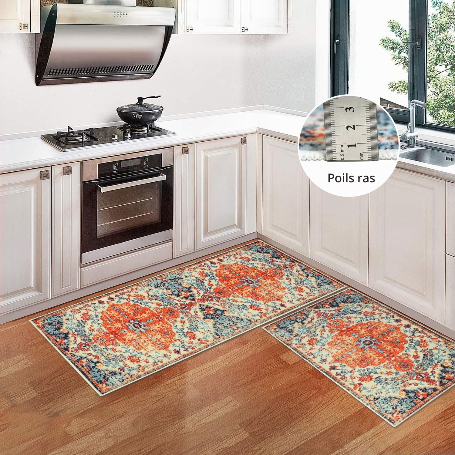 Cekene Tapis de cuisine oriental, antidérapant, lavable, absorbant, style bohème, pour chambre à coucher, entrée, buanderie (50 x 80 cm + 50 x 120 cm)