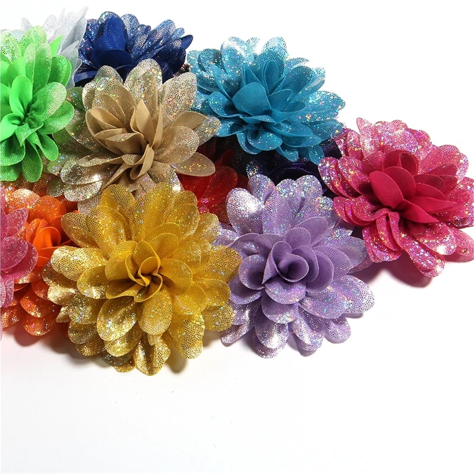Fiori Di Stoffa 60 pezzi 8 cm 3,1" fiori artificiali in tessuto metallico for artigianato di nozze, lucidi in chiffon for matrimoni(Khaki)