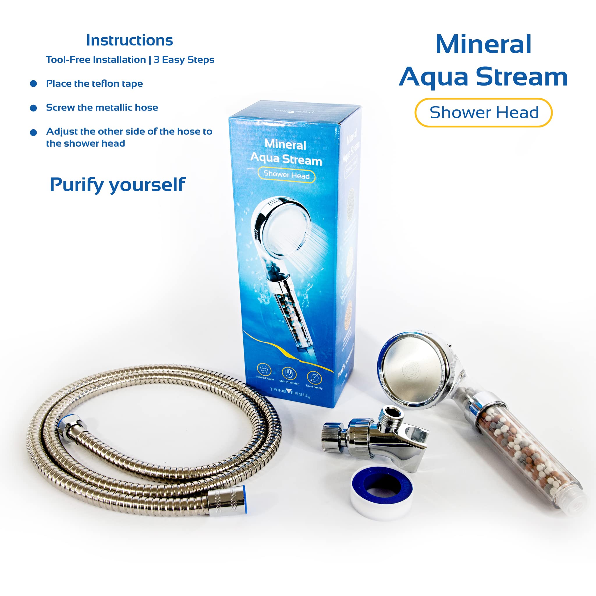 Mineral Aqua Stream - Cabezal de ducha filtrado - Filtro de cabeza mineral - Purificador de flujo para niños, mascotas y adultos - Cuida tu piel - Purifícate