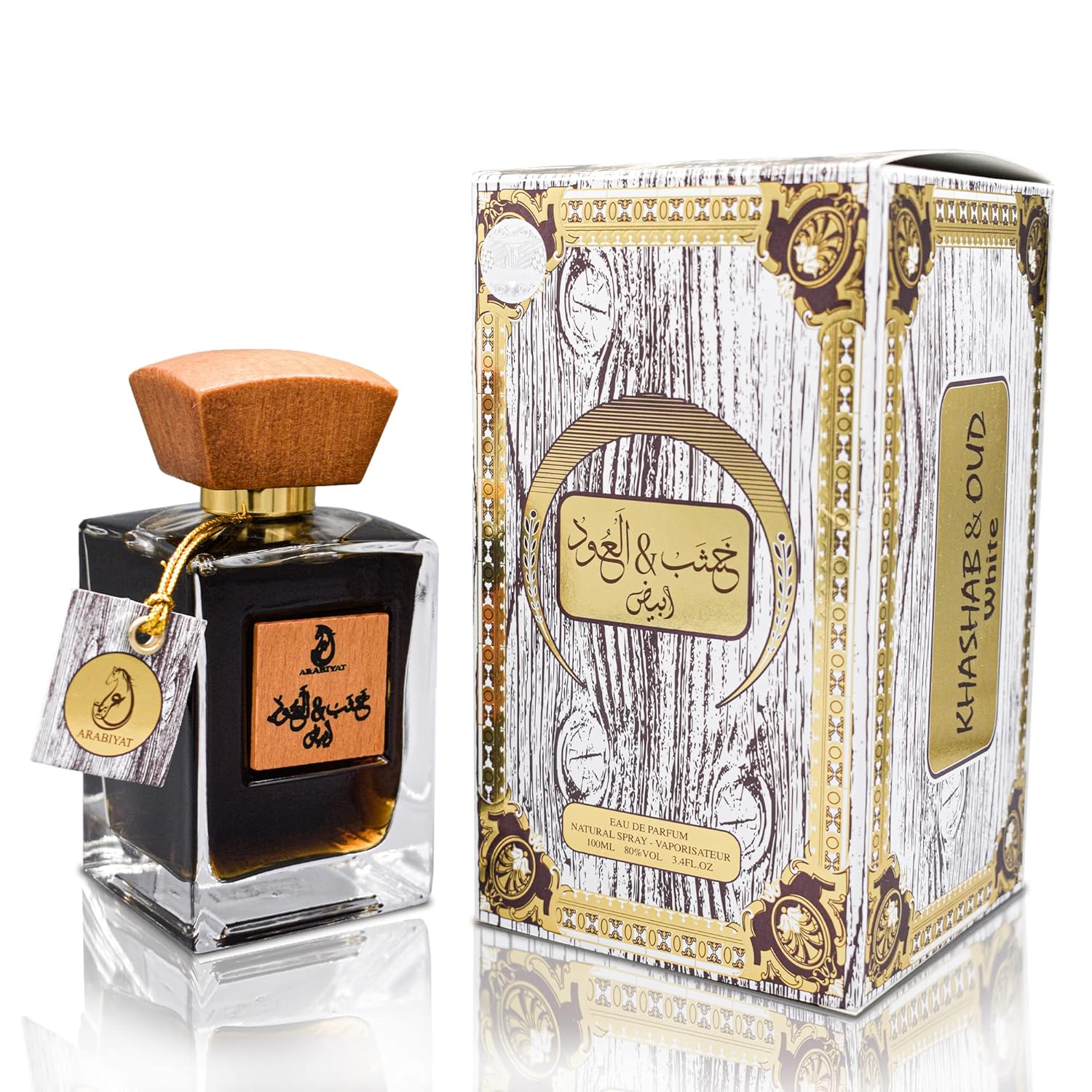 ARABIYAT Khashab & Oud Unisex Eau de Parfum – 100ml, Amber & Cedarwood Fragrance for Men and Women, Luxury (White)