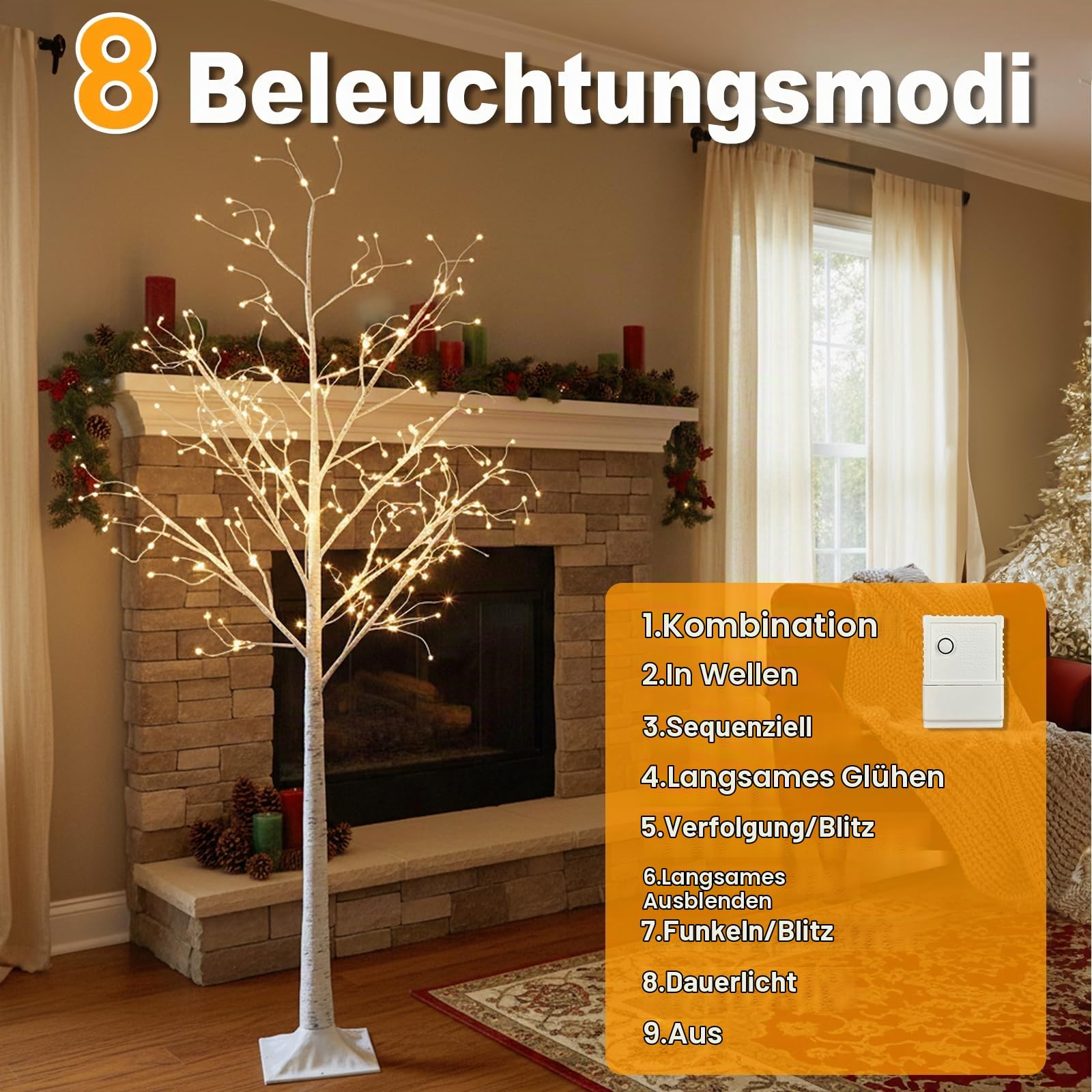 Lichterbaum Lichterzweige mit 288 Warmweißen LEDs Groß Weihnachtsdeko Outdoor mit 8 Lichtmodi & Speicherfunktion Beleuchtet Weihnachtsbaum für Weihnachten Hochzeit Party Aussen Innen 1,8 m