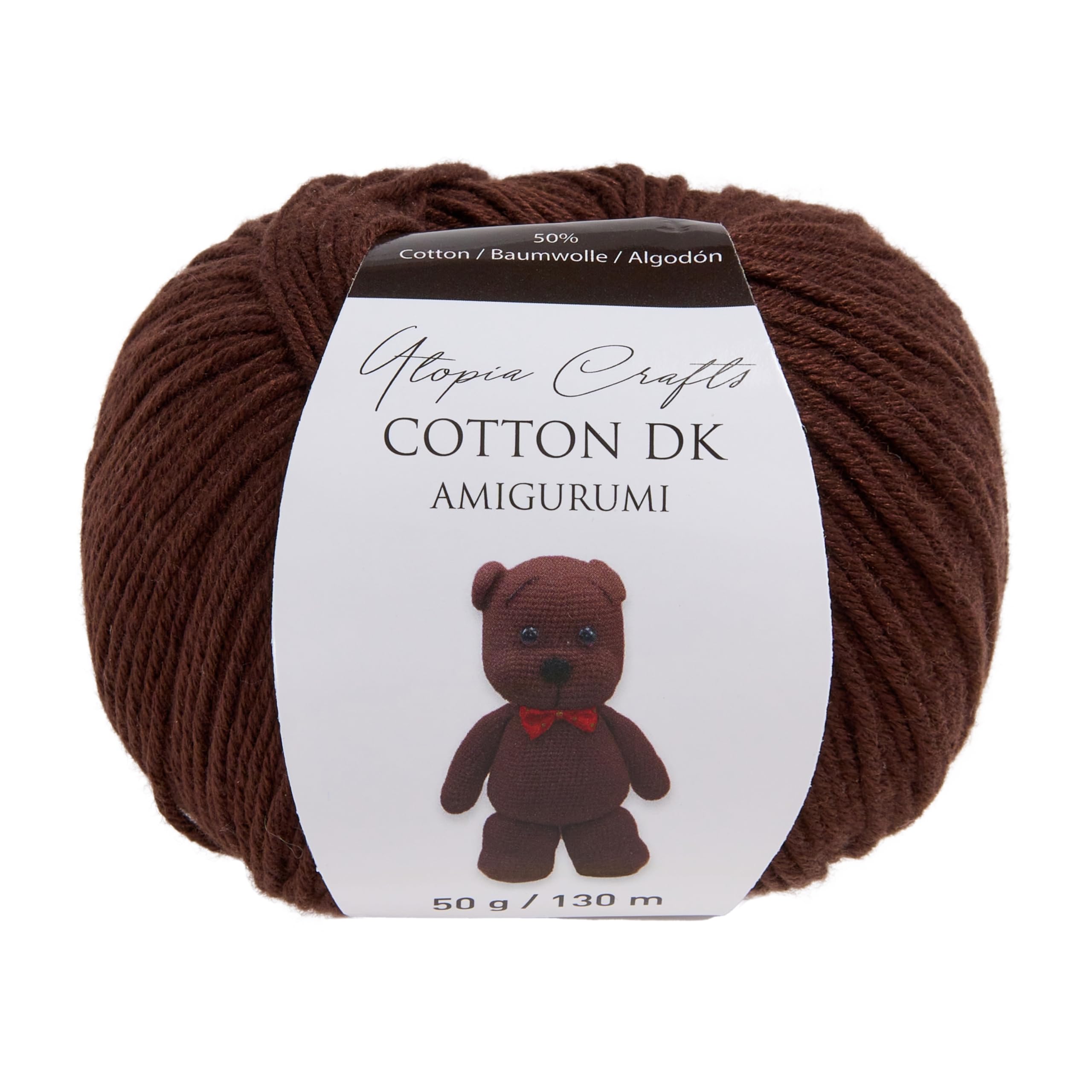 Utopia Crafts Amigurumi Cotton DK Yarn for Crochet and Knitting 50% Cotton, 50% Acrylic Blended, 50g (Brown)