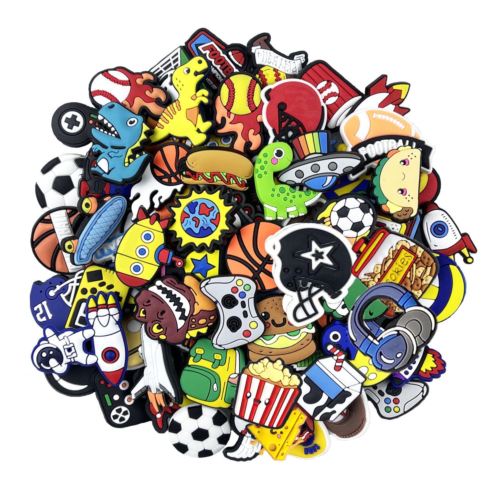 UNISKY35,50,100Pcs Random Shoe Charms for Boys Cartoon PVC Shoe Accessories, Different Shapes of Shoe Decorations and Bracelets Wristbands Party Gifts