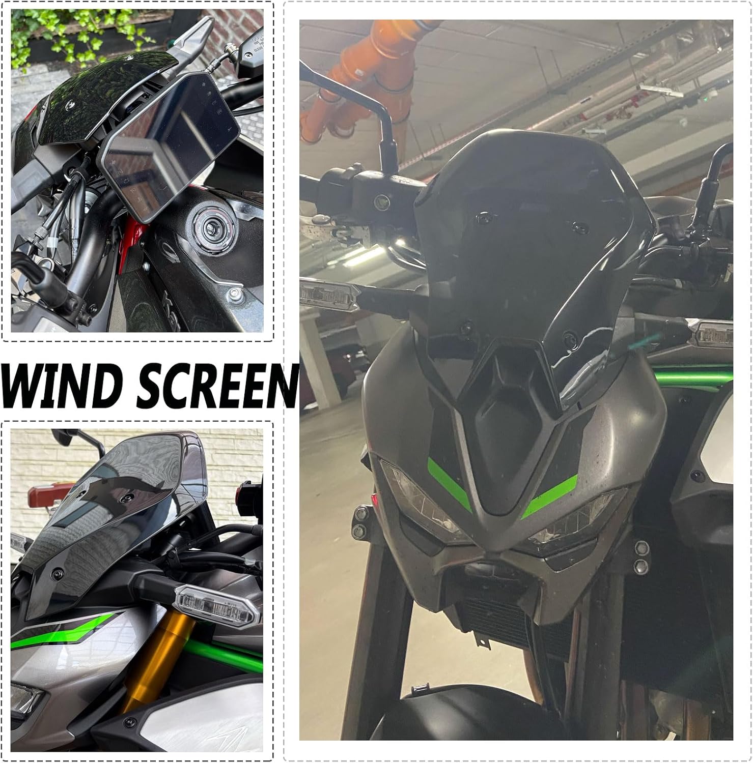 2025 z900 Increased Width Height 60mm High-Impact Resistant Windscreen Panel Motorcycle High Windshield Compatible for KA&WA&SA&KI Z900 SE z900 se 2025- Front Fly Screen (Blacksmoke)