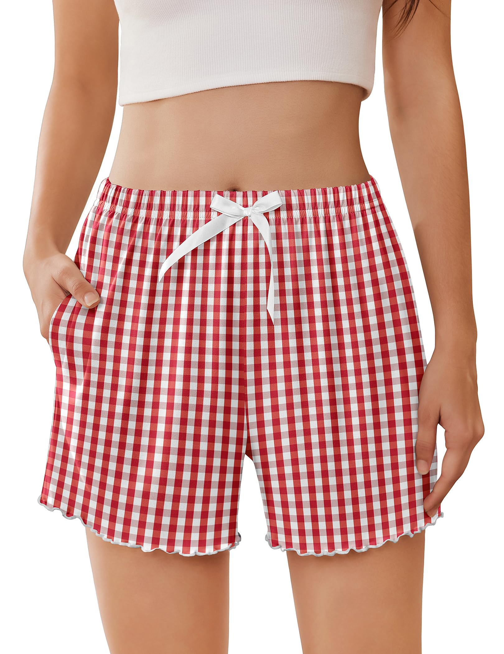 Ekouaer Womens Pajama Shorts Soft Comfy Ruffle Sleep Shorts 2026 Summer Casual Elastic Waist Pj Short with Pockets