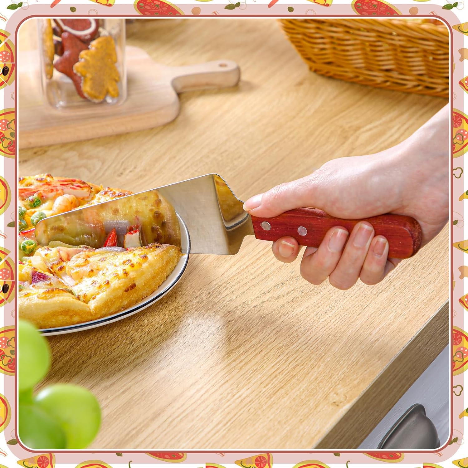 Lasnten 80 Pack Wooden Handle Pizza Pie Server Stainless Steel Pizza Spatula Non Slip Triangular Spade Easy to Grip Pie Spatula Cutter Serving Utensils
