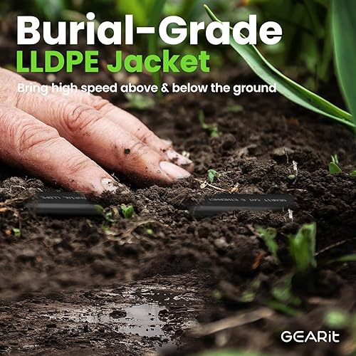 Miniatura 3 de GEARit Cable Ethernet plano Cat 6 para exteriores (30 pies, negro) Chaqueta LLDPE clasificada para entierro directo  Cat6 blindado FTP 10Gbps de