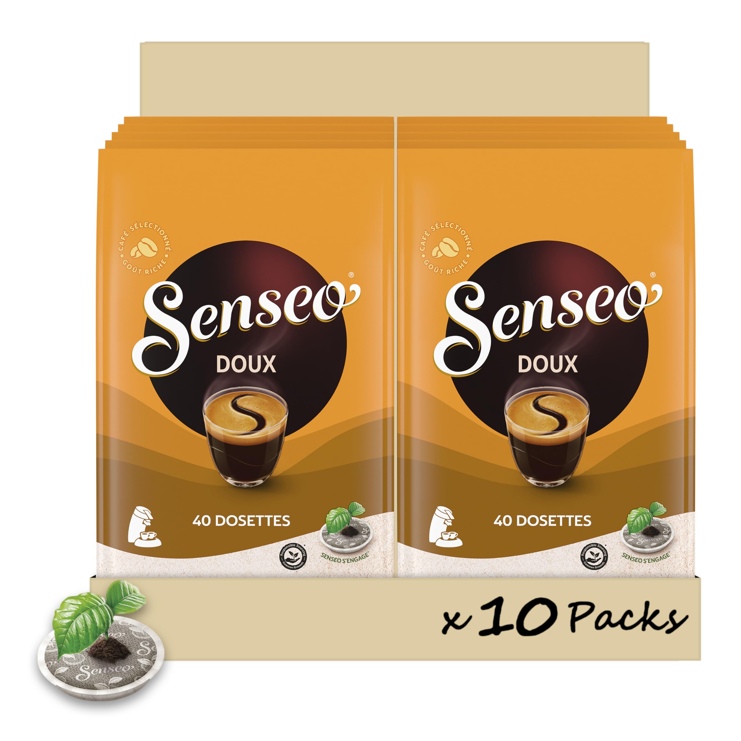 Senseo Doux 400 Kaffeepads | 10 x 40 Stück - leichte und raffinierte Röstung