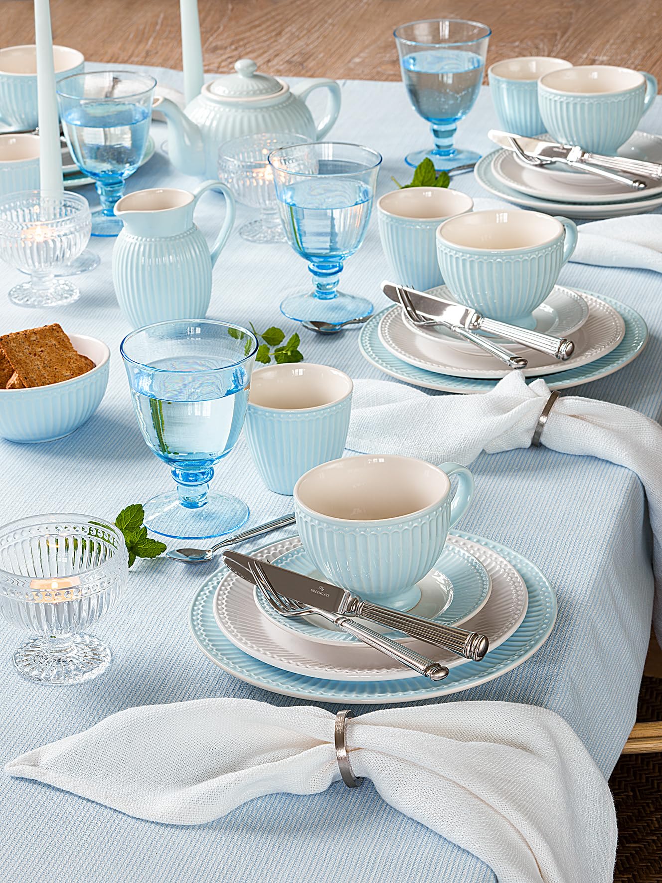 GreenGate - Servierschale, Schale - Alice - Steingut - hellblau - 11,5 x 20,5 cm / 8,5 x 17,5 cm - 2 er Set