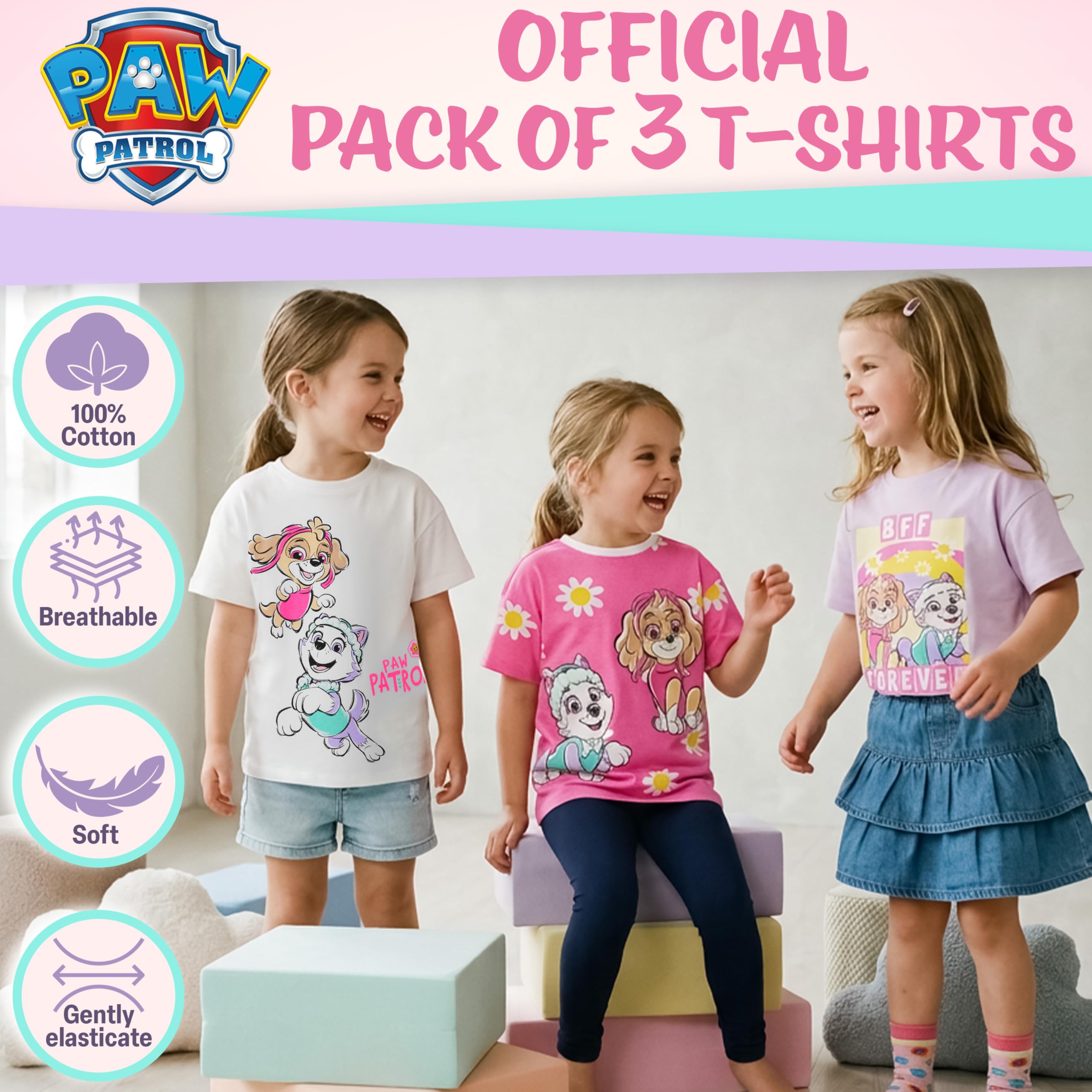 Bluey | Patrulla Canina Camisetas Niña Pack de 3, Camiseta Manga Corta Algodón, Ropa de Niña, Ropa Verano Infantil, Regalos Anime Manga