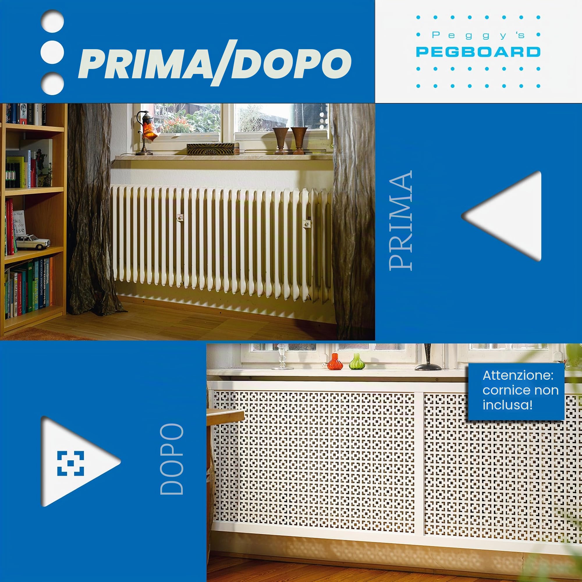 PEGBOARD - Malaga parete forata 122x61x0,3 cm, pannello MDF laccato bianco - Made in Germany - Rivestimento termosifone, porta, paravento o griglia di ventilazione