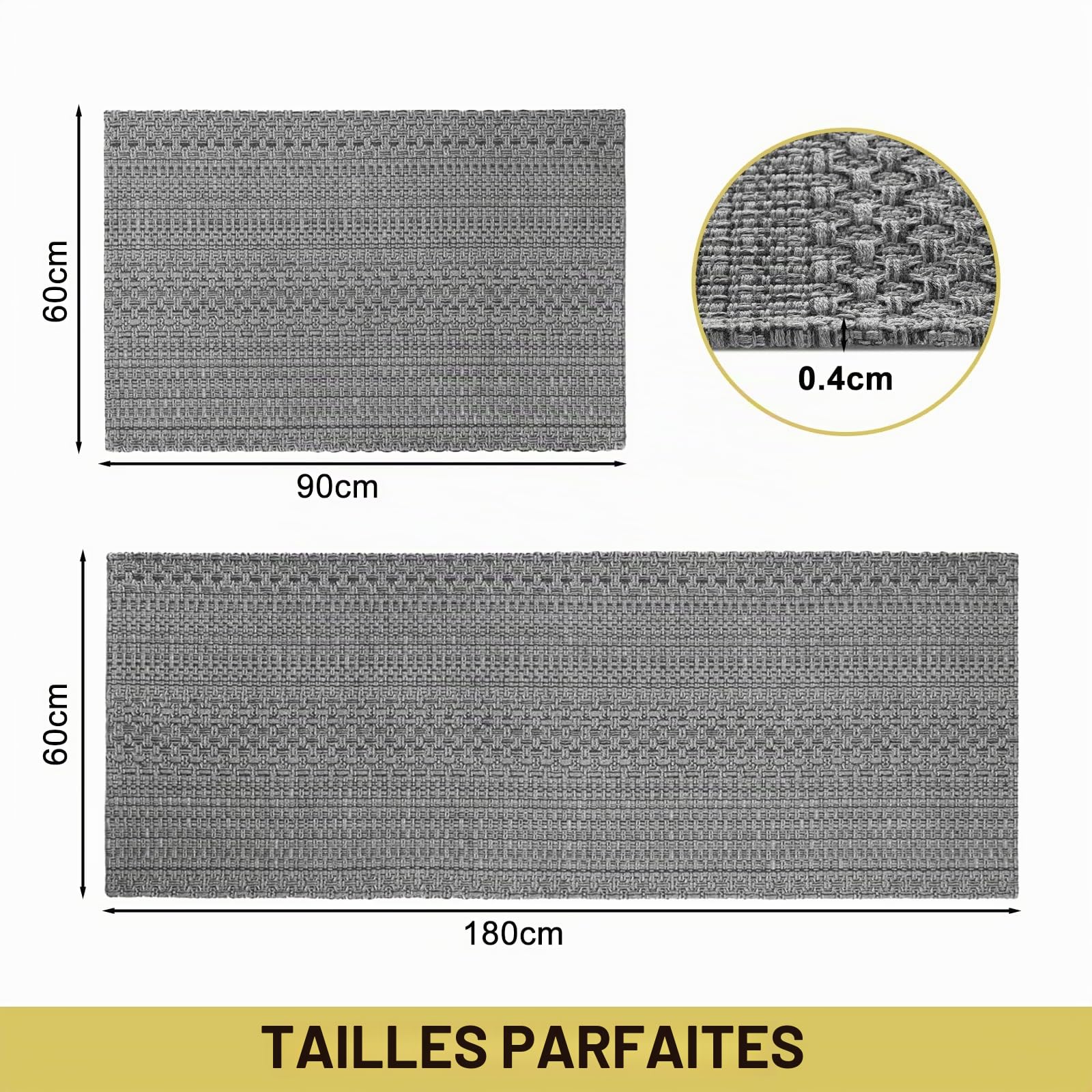 Tapis Cuisine Lavable 60x180cm, Tapis de Salon en Coton, Tapis Couloir en Machine, Facile à Nettoyer pour Couloir, Buanderie, Chambres à Coucher, Passage, Gris
