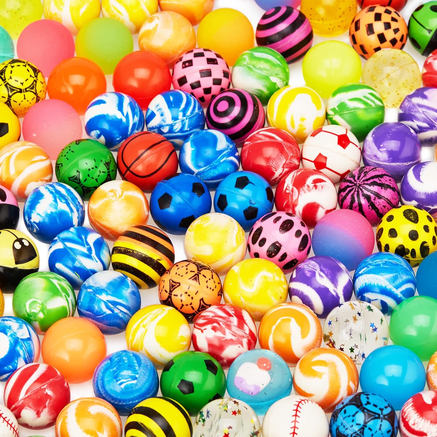 MATICAN Bouncy Balls Bulk, Assorted Design Rubber High Bouncing Balls for Kids, Party Favors, Carnival Prizes