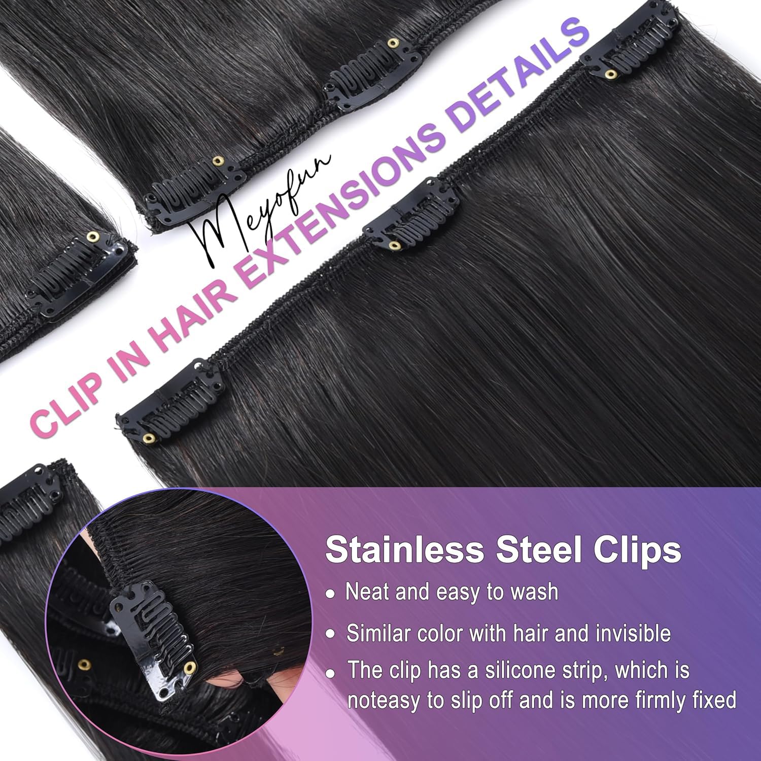 Clip in Hair Extensions Real Human Hair, 20 Inch 105g/3.7oz, 1B Natural Black, Invisible Seamless Straight Remy Human Hair Clip in Extensions for Women 8pcs Per Set with Double Weft