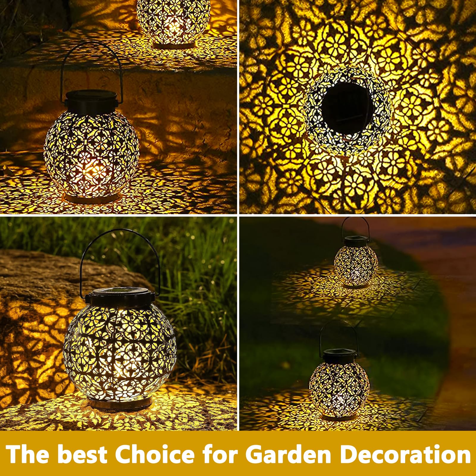 Lanterne da Esterno, 2 Pezzi Lanterna Solare da Esterno, IP55 Impermeabile LED Lanterne Solari da Giardino, Decorazioni Giardino per Giardino Terrazza Balcone Festa Decorazione