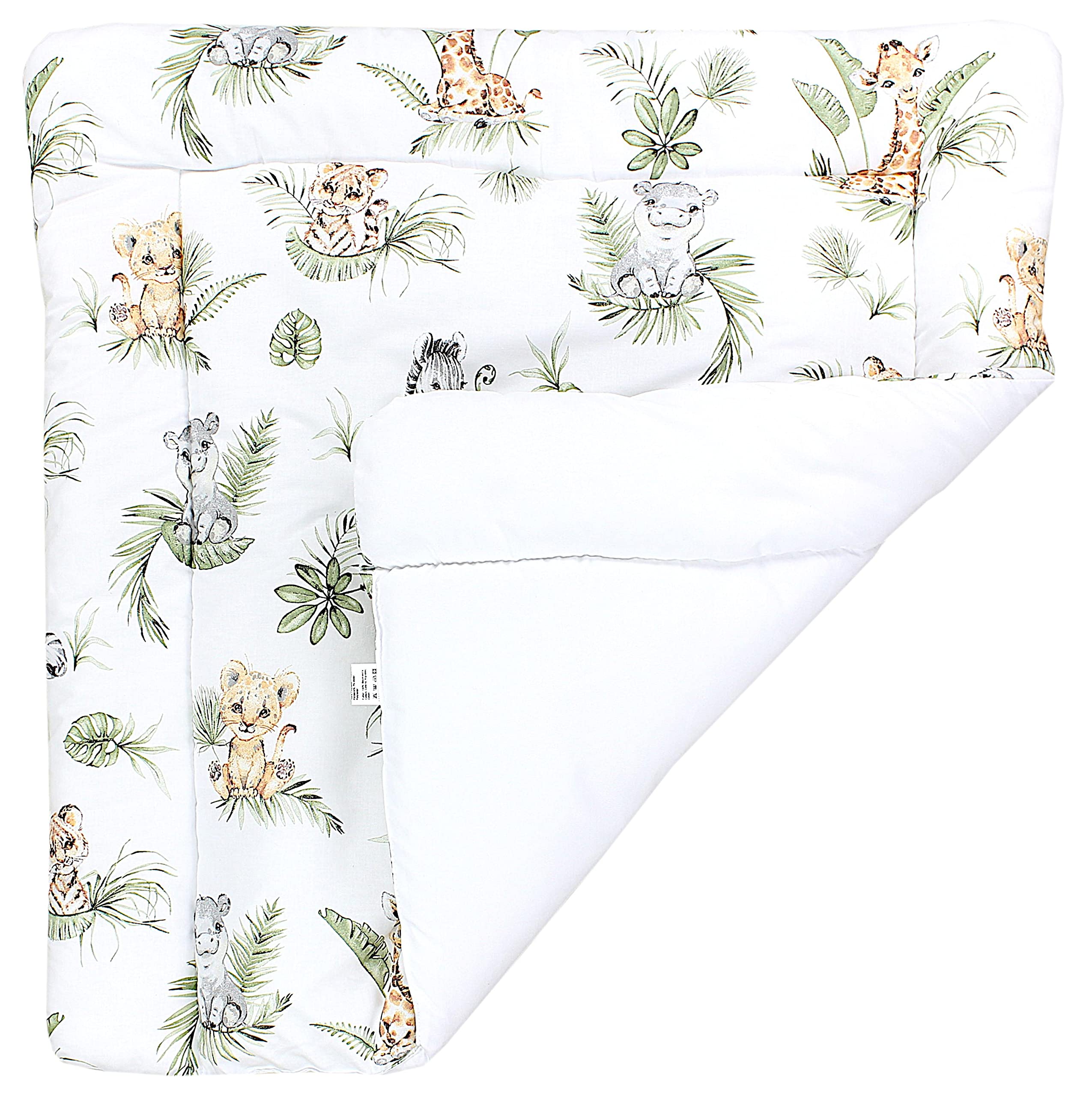 TupTam Baby Wickeltischauflage mit Baumwollbezug Gemustert, Farbe: Safari/Löwe/Braun/Blätter/Grün, Größe: 70 x 60 cm - 4